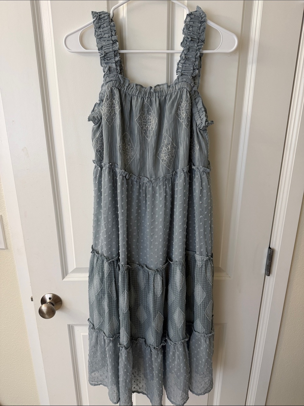 Miss Me Dusty Dusty Blue Tiered Midi Dress